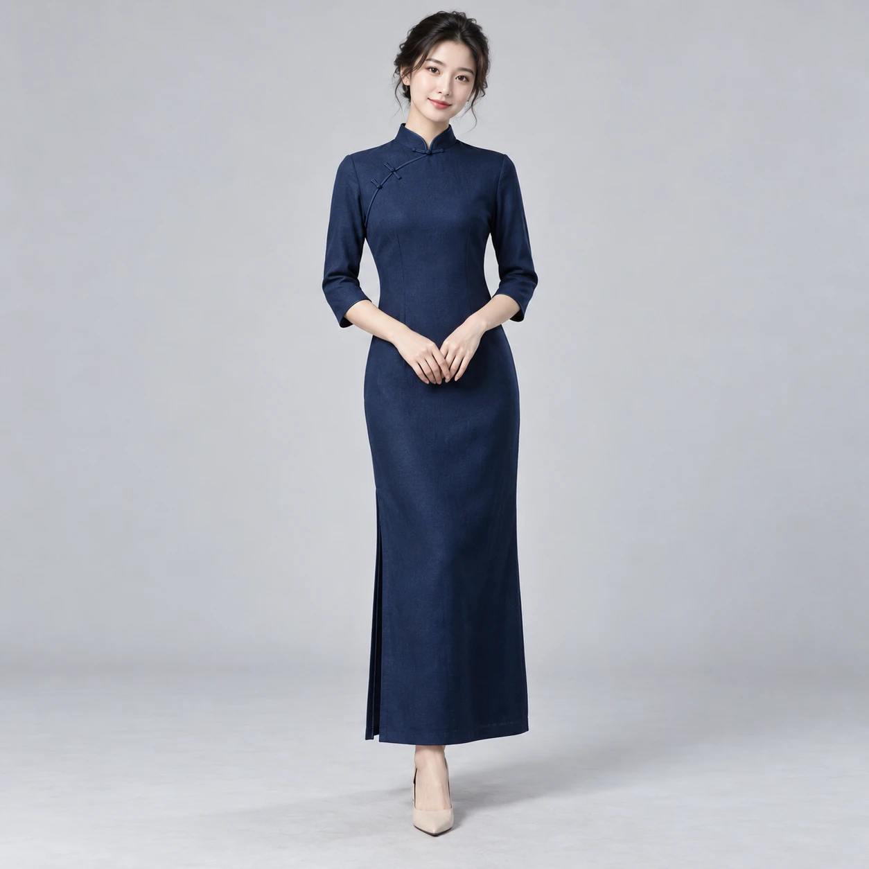 Night River Qipao in Midnight Navy